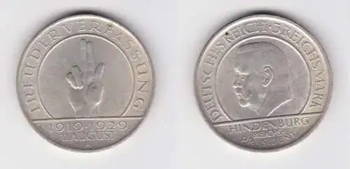 Silber Münze 3 Mark Verfassung "Schwurhand" 1929 A f.vz  (156068)