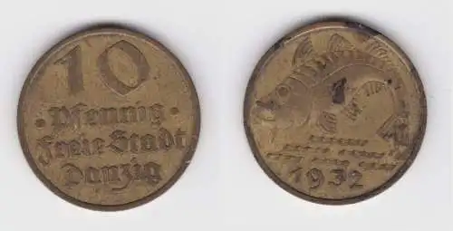 10 Pfennig Messing Münze Danzig 1932 Dorsch Jäger D 13 (156324)