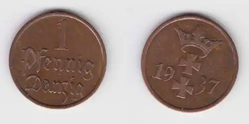 1 Pfennig Kupfer Münze Danzig 1937 Jäger D 2 f.vz (156377)