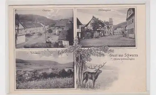 904872 Mehrbild Ak Gruss aus Schwarza - Obertor, Hüttengasse 1906