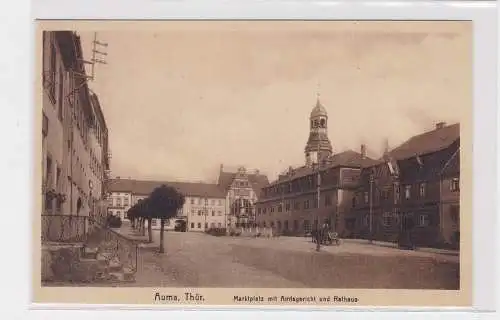 26253 Ak Auma - Marktplatz mit Amtsgericht und Rathaus 1915