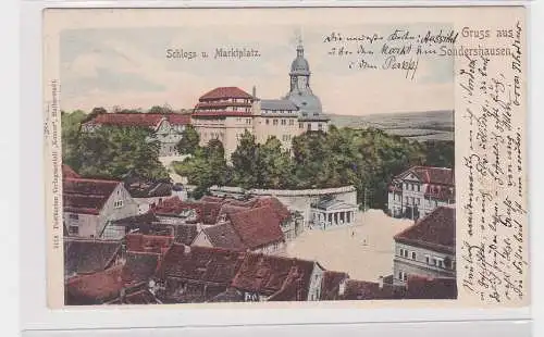904608 Ak Gruss aus Sondershausen - Schloss und Marktplatz 1902