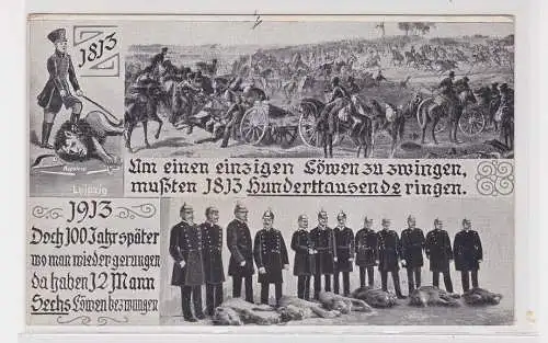 907638 AK Völkerschlacht 1813 + Die Löwenjagd in Leipzig am 19. Oktober 1913