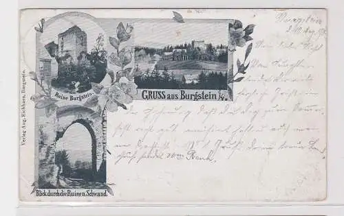 90082 AK Gruss aus Burgstein - Blick durch die Ruine nach Schwand 1902