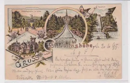 907041 AK Gruss von Wilhelmshöhe - Cascaden, Löwenburg, Aquaduct 1895