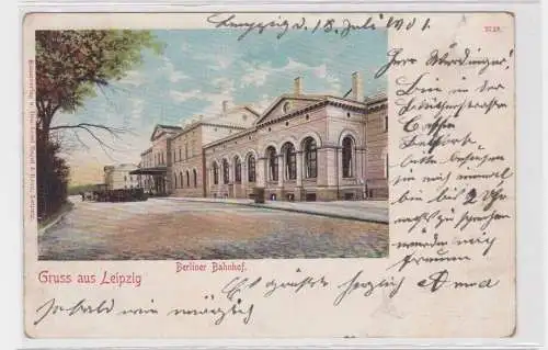 907036 AK Gruss aus Leipzig - Berliner Bahnhof, Außenansicht 1901