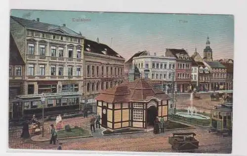 907173 AK Eisleben - Plan, Straßenbahn, Straßenansicht mit Geschäften 1910