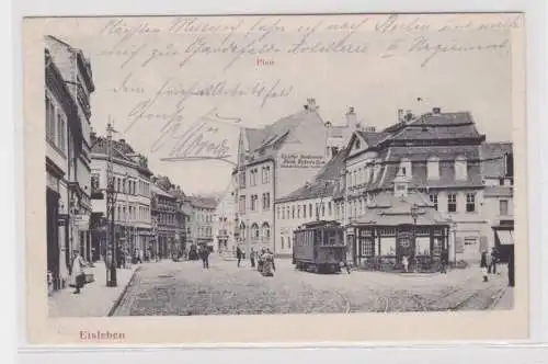 907170 AK Eisleben - Plan, Straßenbahn und Straßenansicht 1902