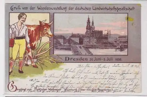 907155 AK Gruß v.d. Wanderausstellung Landwirtschaftsgesellschaft Dresden 1898