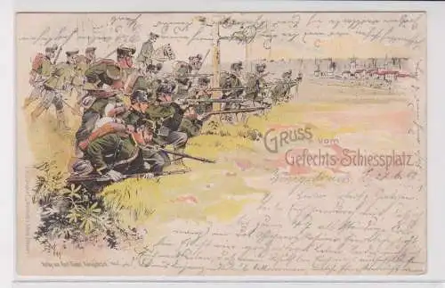 907277 Militär Lithografie AK Gruss vom Gefechts-Schiessplatz 1903