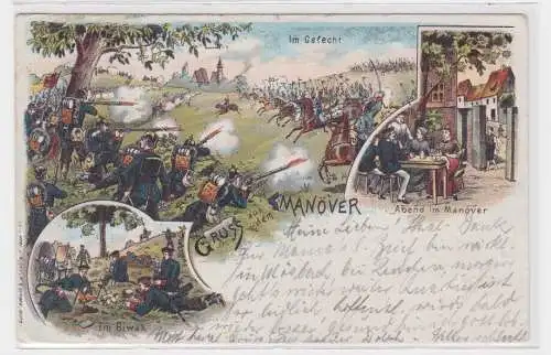 907276 Militär AK Gruss aus dem Manöver - Im Gefecht, Im Biwak, Abend 1903