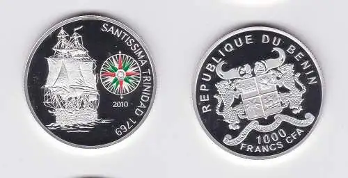 1000 Francs Silber Münze Benin 2010 Segelschiff Santissima Trinidad PP (155285)