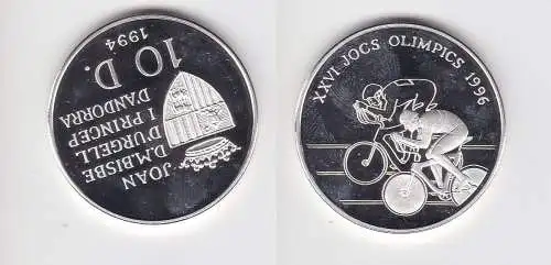 10 Diners Silber Münze Andorra Olympiade 1996 Atlanta Radfahrer 1994 (153346)