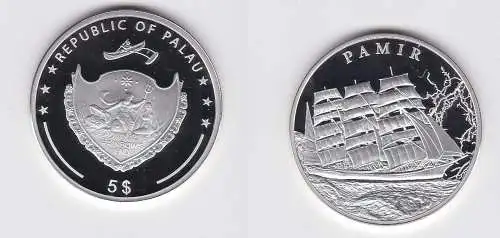 2 Dollar Silbermünze Palau 2009 Segelschiff Pamir PP (153374)