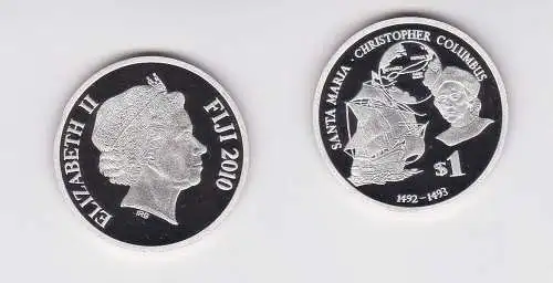 1 Dollar Silber Münze Fiji Fidschi 2010 Segelschiff Santa Maria  (157371)