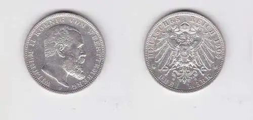 3 Mark Silber Münze Wilhelm II König von Württemberg 1909 (153434)