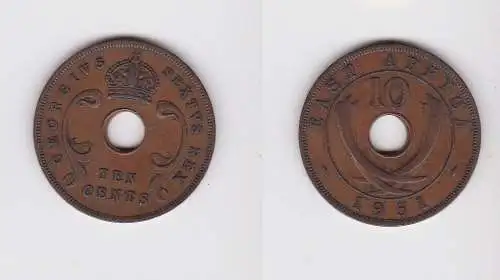 10 Cents Münze Britisch Ost Afrika British East-Africa 1951 ss+ (152740)