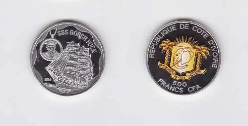 500 Francs Silbermünze Elfenbeinküste Cote D´Ivoire 2014 Segelschiff (159112)