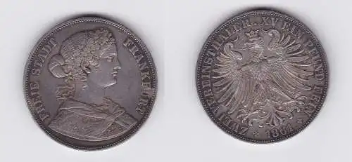 Doppeltaler Silber Münze freie Stadt Frankfurt 1861 vz (150264)