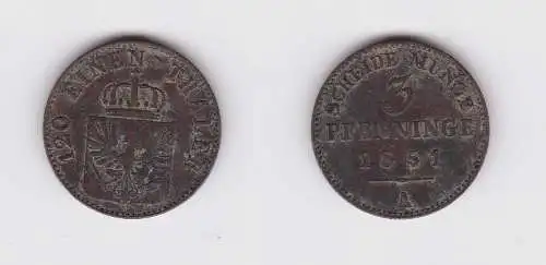 3 Pfennig Kupfer Münze Preussen 1851 A ss (158891)