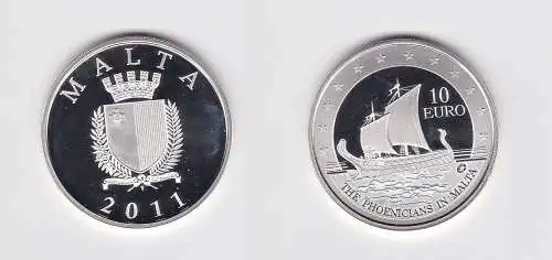 10 Euro Silbermünze Malta 2011 The Phoenisians in Malta Segelschiff PP (152698)