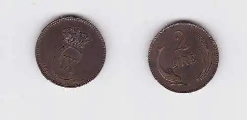2 Öre Kupfer Münze Dänemark 1874 Delphin (159033)