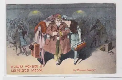 907410 Ak Gruß von der Leipziger Messe vor Wohnungsnot gesichert um 1920