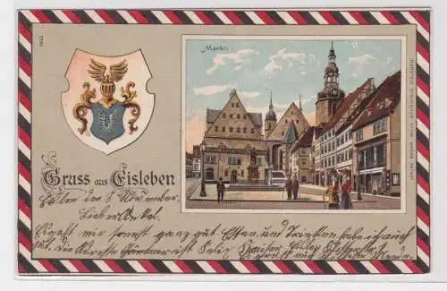 907507 Wappen Ak Lithographie Gruß aus Eisleben Markt 1902