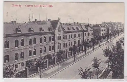 92320 AK Chemnitz - Kaserne des 181. Infanterie-Regiments, Straßenansicht 1914