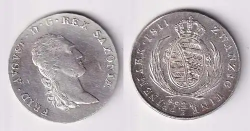 2/3 Taler Silber Münze Sachsen 1811 SCH f.vz (160187)