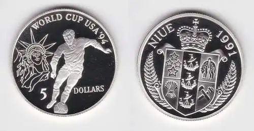 5 Dollar Silber Münze Niue 1991 Fussball WM USA 1994  (155050)