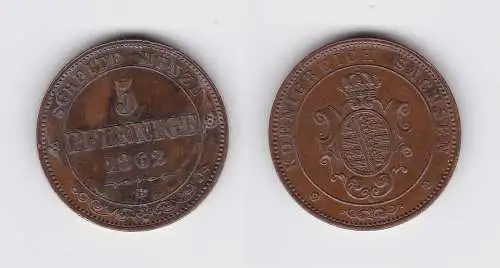 5 Pfennig Kupfer Münze Sachsen 1862 B (134434)
