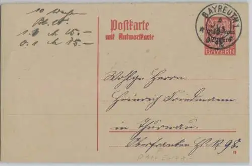 900983 Ganzsachen Postkarte P110/F/01 Volksstaat Bayern 10 Pfennig 1919