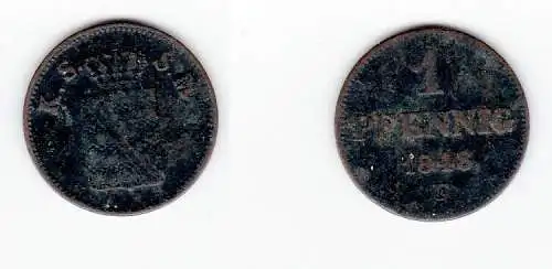 1 Pfennig Kupfer Münze Sachsen 1848 F (127098)