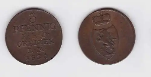 3 Pfennige Kupfer Münze Reuss ältere Linie 1826 (130664)