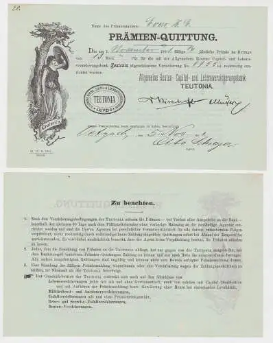 Prämien-Quittung Renten- & Lebensversicherungsbank Teutonia Leipzig 1901 /132851