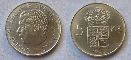 5 Kronen Silber Münze Schweden 1955 (117923)