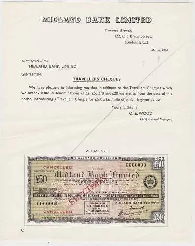 seltenes Scheckvordruck Muster Midland Bank Limited London März 1960 (133016)