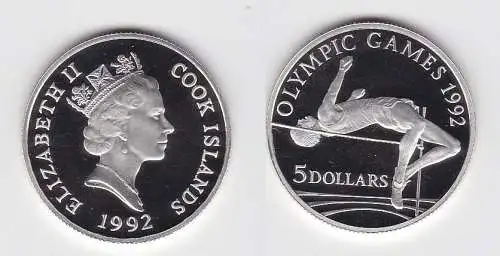 5 Dollar Silbermünze Cook Inseln Olympiade Barcelona 1992 Hochspringer (116255)