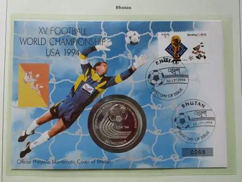 300 Ngultrum Silbermünze 1993 Bhutan Numisbrief Fußball WM 94 RAR in PP (124782)