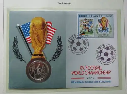 5 Dollar Cu/Ni Münze 1991 Cook Islands Numisbrief Fußball WM RAR in PP (124782)