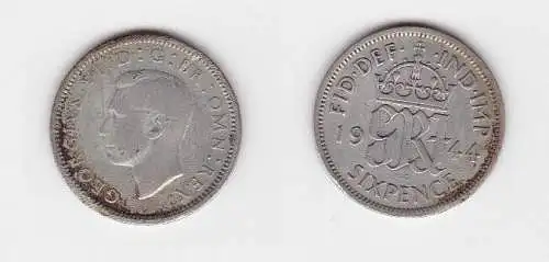 6 Pence Silber Münze Großbritannien 1944 Georg VI. (130728)