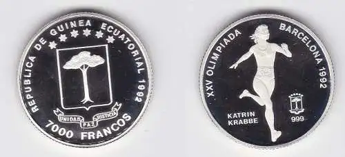 7000 Francs Silber Münze Äquatorial Guinea 1992 Olympiade Barcelona (119622)