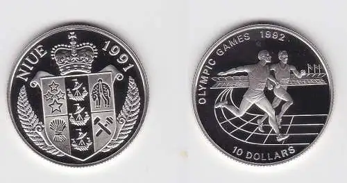 10 Dollar Silber Münze Niue 1991 Olympia Barcelona 1992, Läufer (119730)