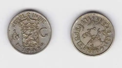 1/10 Gulden Münze Niederlande Niederländisch Indien 1942 ss+ (152608)