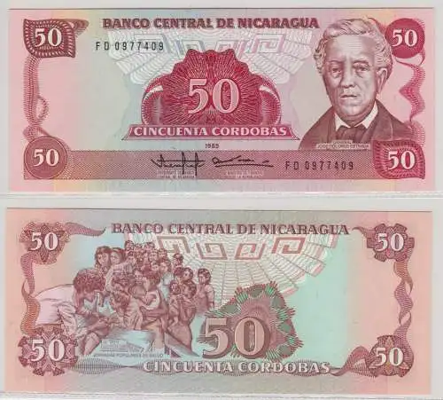 50 Cordobas Banknote Nicaragua 1985 Pick 153 kassenfrisch UNC (151641)