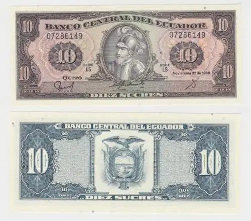 10 Sucres Banknote Ecuador 22.11.1988 bankfrisch UNC (153421)