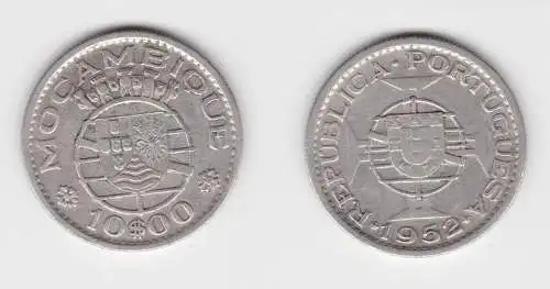 10 Escudos Silber Münze Mosambik Mocambique 1952 ss KM 79 (152588)