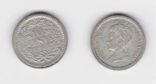10 Cents Silber Münze Niederlande Wilhelmina 1913 ss (152647)