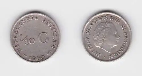 1/10 Gulden Silber Münze Niederländische Antillen 1960 ss+ (152801)